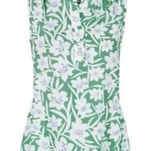 CAbi Green and White Floral Bloom top